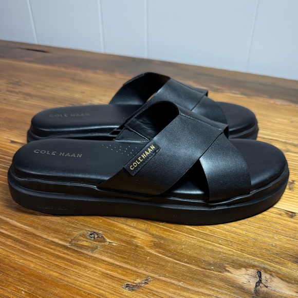 Cole Haan Women Grandpro Rally Leather Crisscross Platform Slide Sandals Black 8 - Picture 3 of 12